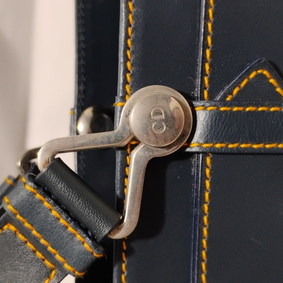 FIRM PRICE! Auth Dior Denim Navy Blue Oblique/Leather Vint Buckle Tote/Dust Bag - Picture 16 of 16